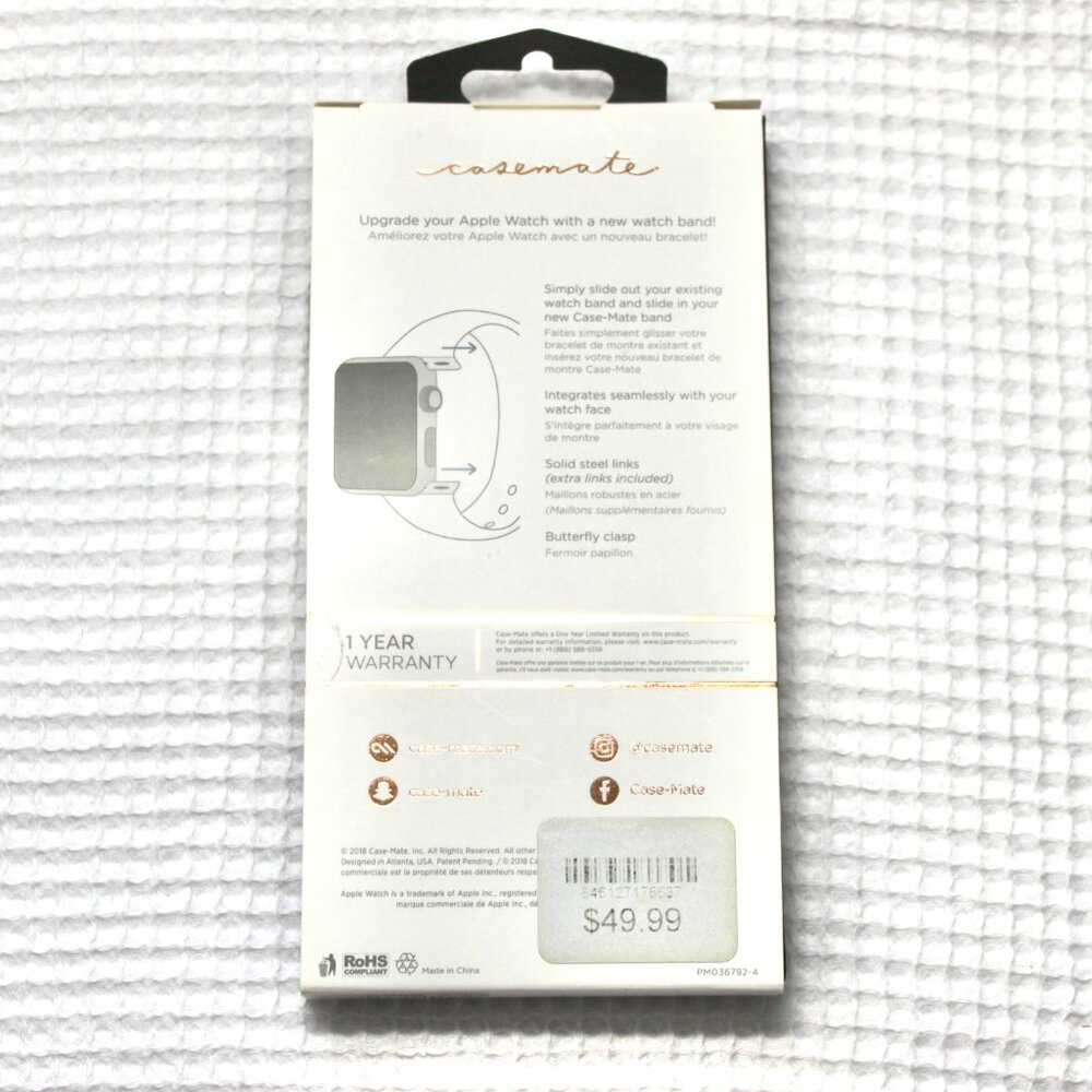 NWT Case-Mate Rose Gold Metal Linked Apple Watch Band Series 1-4 38-40 mm - Picture 5 of 5